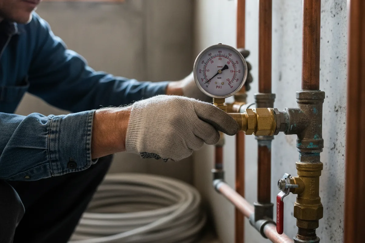 Pressure testing a repaired line during Water Line Repair in Freeman